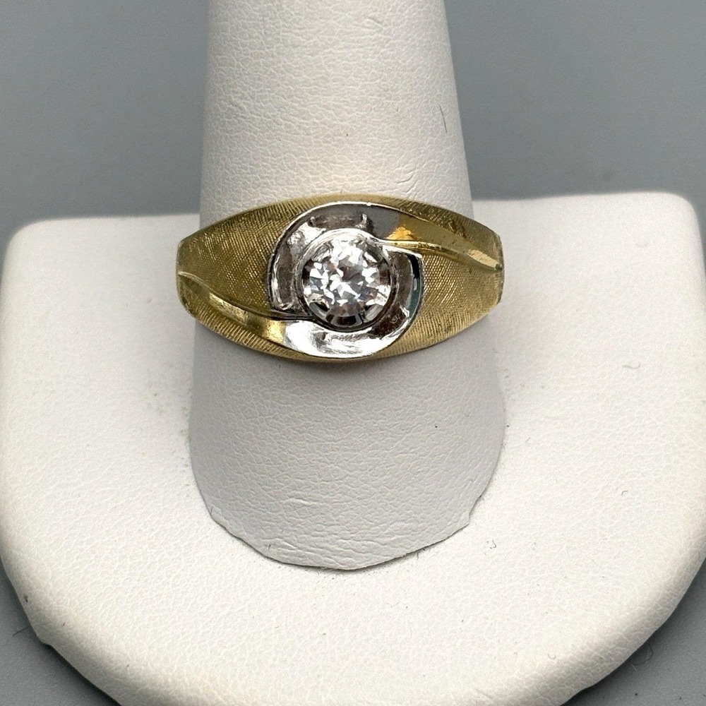 Vintage Mens 10k Gold Filled Ring Clear Stone 10.5 MCM Bold Statement 6.6g